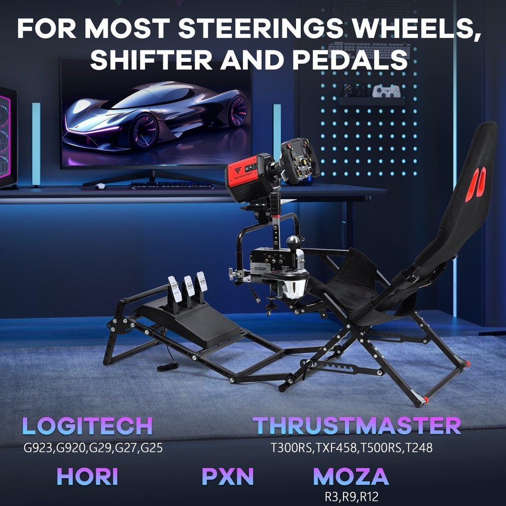 Supllueer Foldable Racing Simulator Cockpit Fits Logitech G920 Moza Thrustmaster