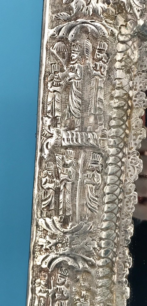 Middle Eastern,carved set Candlestick & Sheet Mirror 84 SOLID Silver 2800 grams