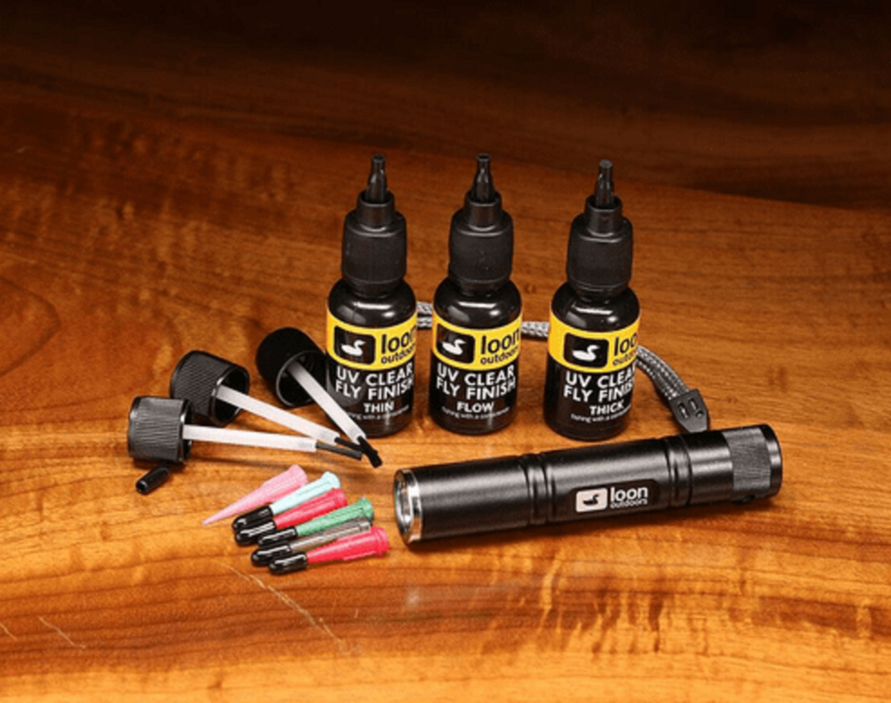 LOON FLY TYING KIT - 3... 1/2 oz bottles (Thick/Thin/Flow) + UV BENCH LIGHT