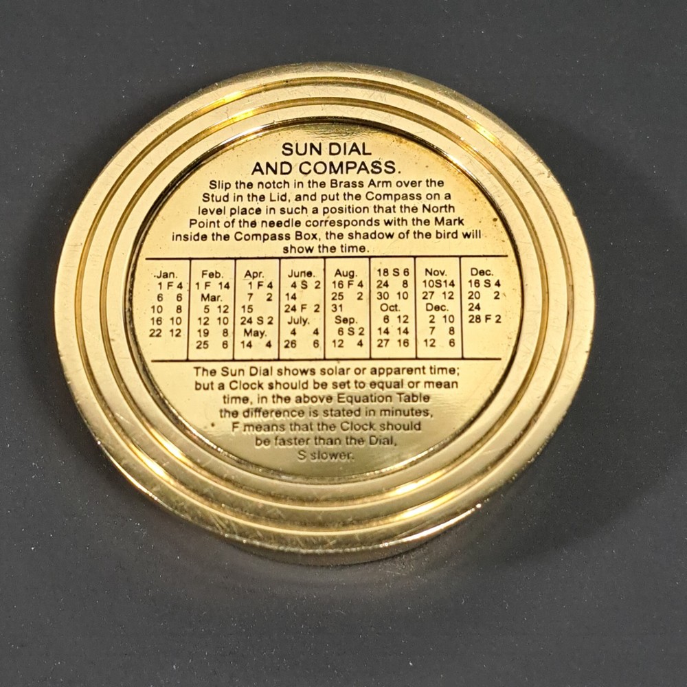 Vintage Solid Brass Compass with Folding Sundial - Maritime Navigation