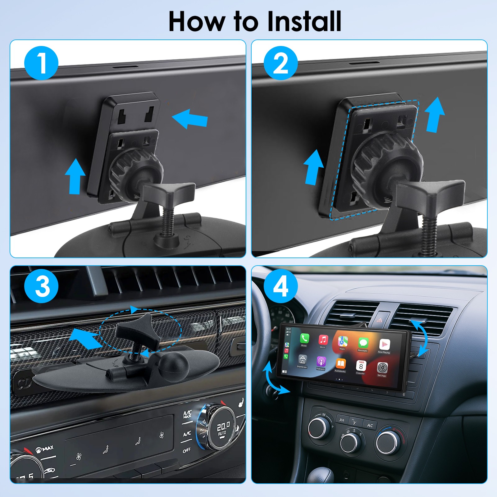 CD Slot Mount for 7-10” CarPlay Screen 360° Rotation Car Monitors Holder for SUV