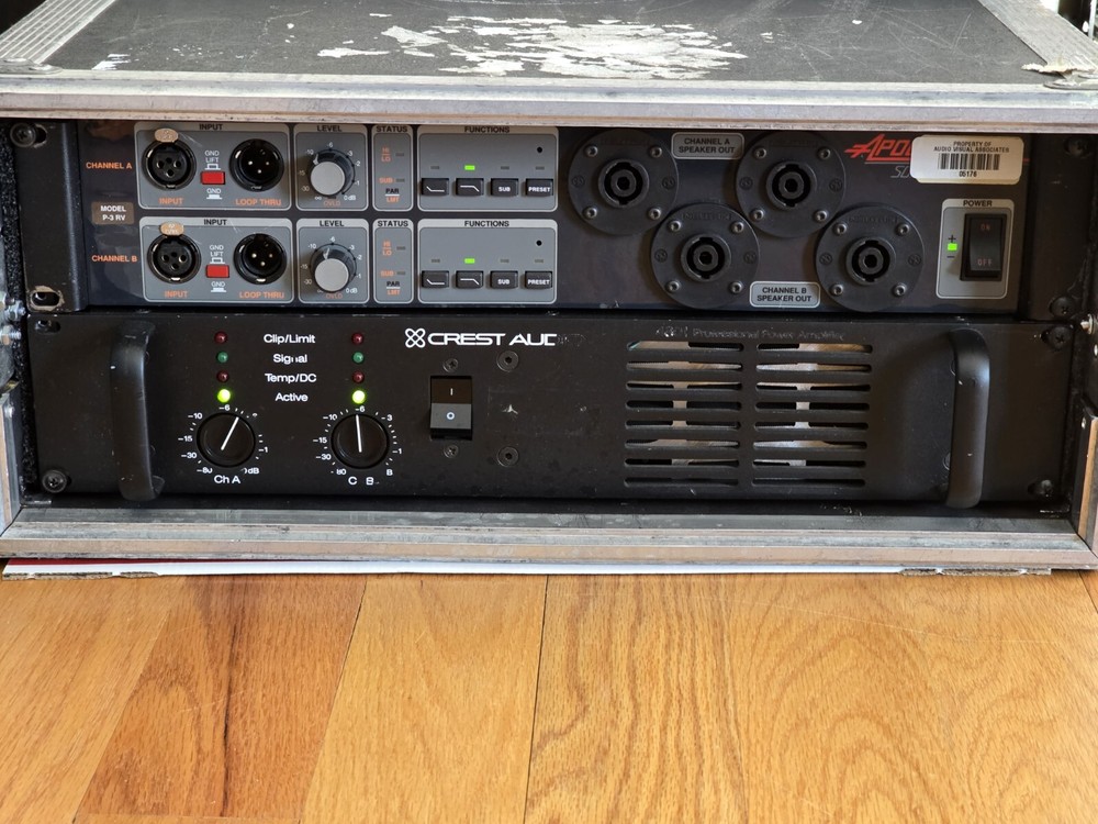 Crest Audio 4801 Amplifier 1200 Watt + Apogee P-3 RV Crossover Processor + Case