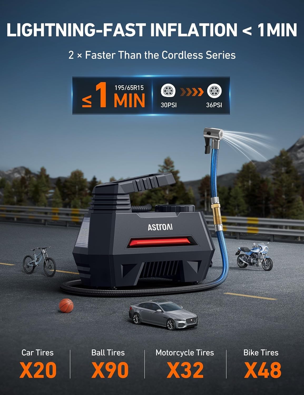 RED AstroAI Tire Inflator Portable Air Compressor Air Pump for Car Tires NEW