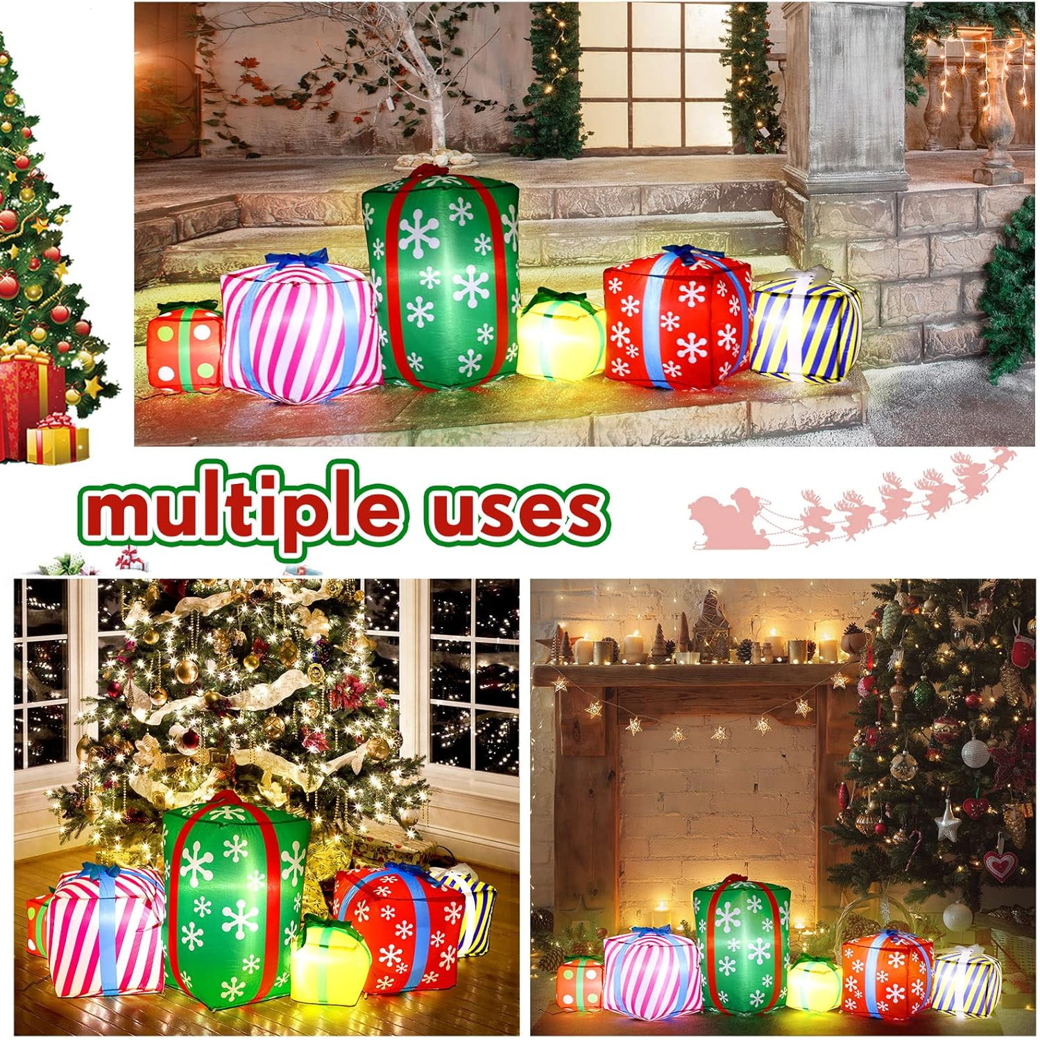 9 Ft Long Christmas Giant Inflatable Gift Boxes with LED Lights Outdoor Decorati