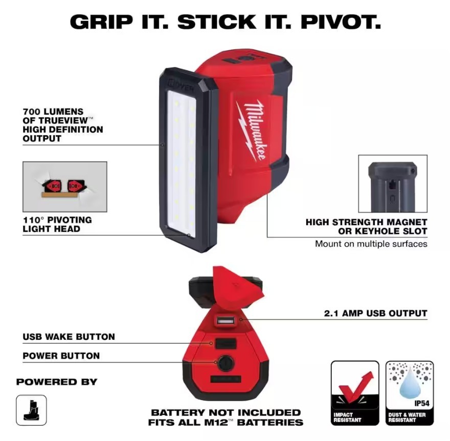 Milwaukee M12 Rover Service and Repair Flood Light 2367-20 (Tool Only)