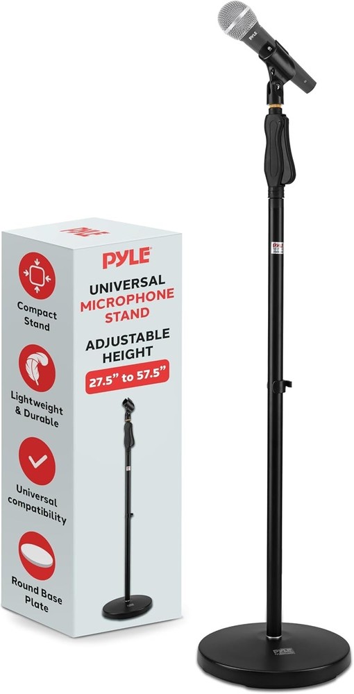 Pyle Universal Microphone Stand - Mic Mount Holder, Height Adjustable - Black
