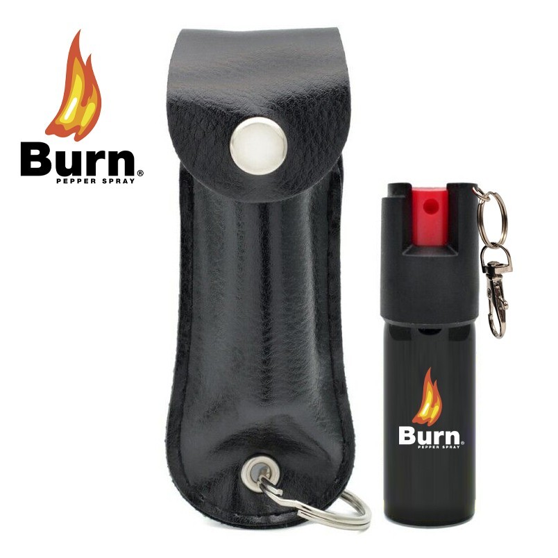 BURN Pepper Spray Maximum Strength Black Leather Case Self Defense Security