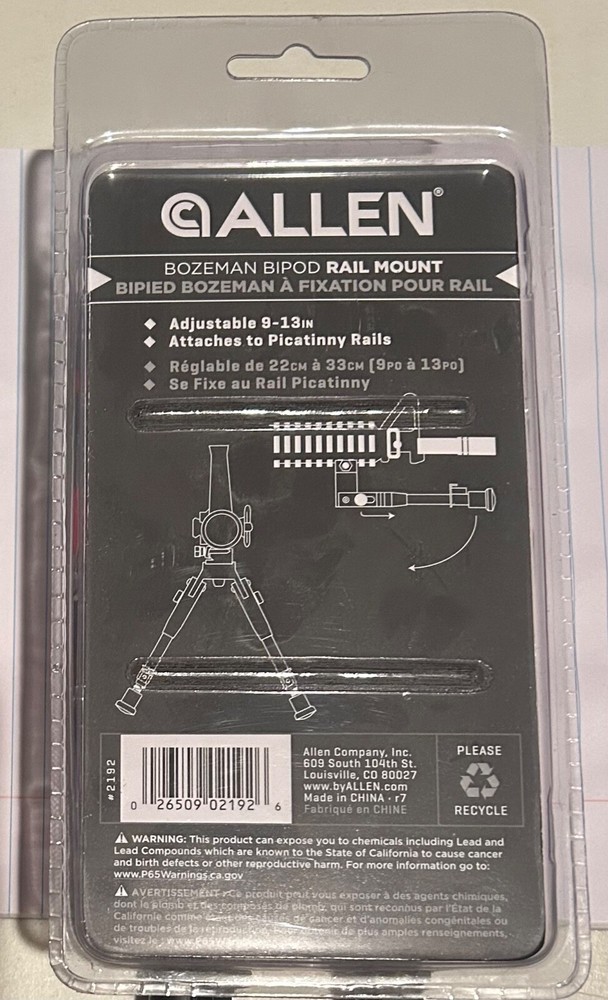 Allen Bipod Rail Mount Adjustable height folding legs