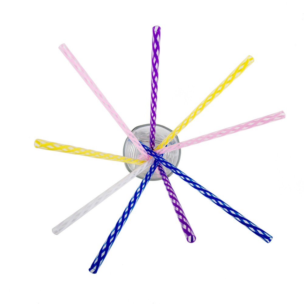 Throwback Diner Style Striped Multicolour Durable Drinking Straws - Hard Plastic