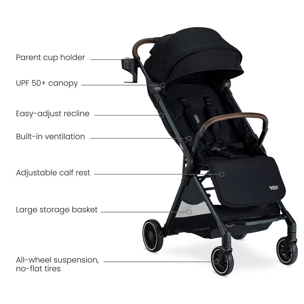 Britax Juniper Compact Stroller, Lightweight Fold-and-Go Design - Raven Black