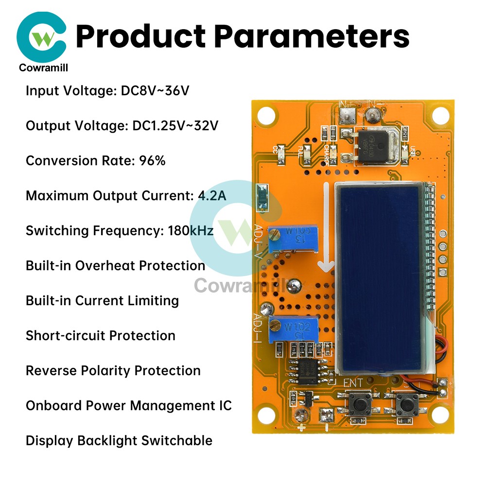 DC-DC 8V-36V to 1.25V-32V 4.2A DC Adjustable LCD Display Step-Down Power Module