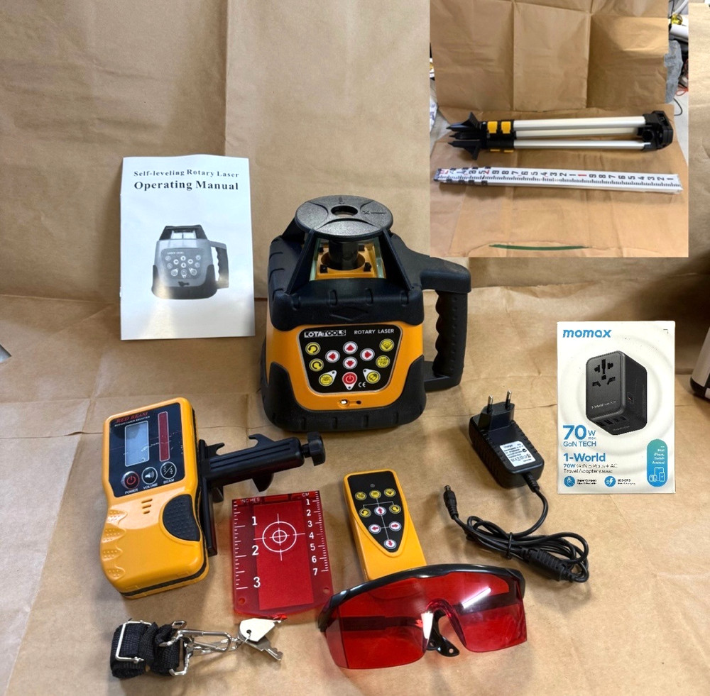 Self-Leveling Rotary Laser Level Kit, Class II ≤ 5 mW Red Laser, 2000 ft Range