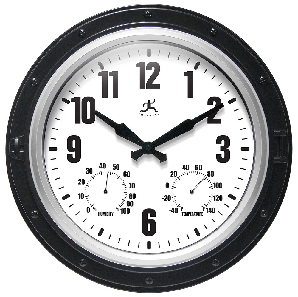 Infinity Instruments Forecaster Indoor/Outdoor Wall Clock, Thermometer, Hygro...