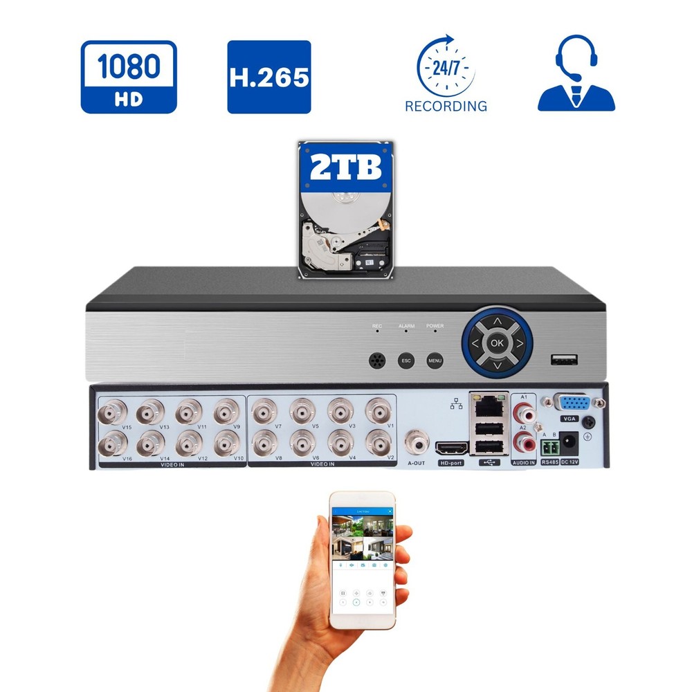 Evertech 16 Channel 1080P CCTV Security Camera Digital Video Recorder 2TB HDD