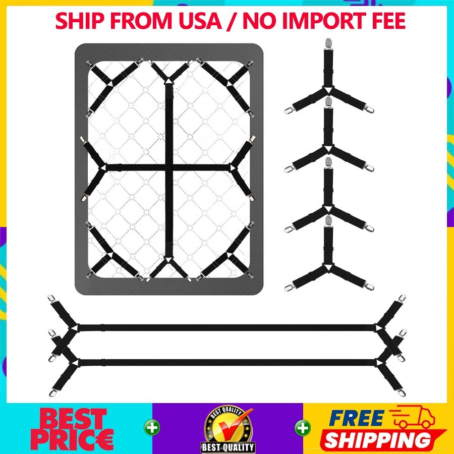 6PCS Bed Sheet Straps Adjustable Elastic Clips Holder for Corners Black