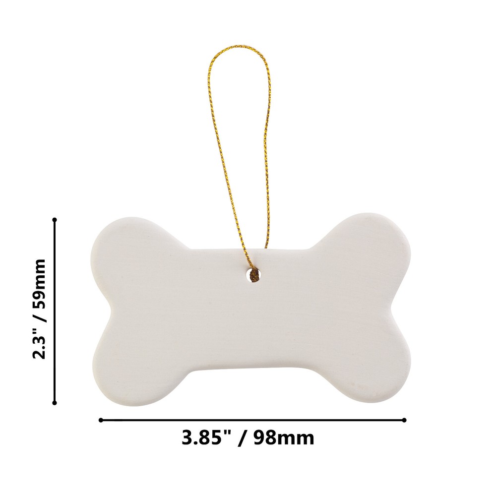 Ready to Paint DIY Ceramic Bisque Bone Shape Ornaments with Hanger | 12 Pack