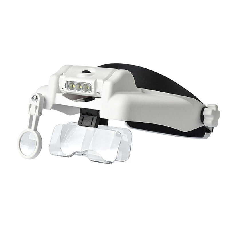 LED Light Magnifying Glass Adjustable Headband Magnifier Interchangeable Lens