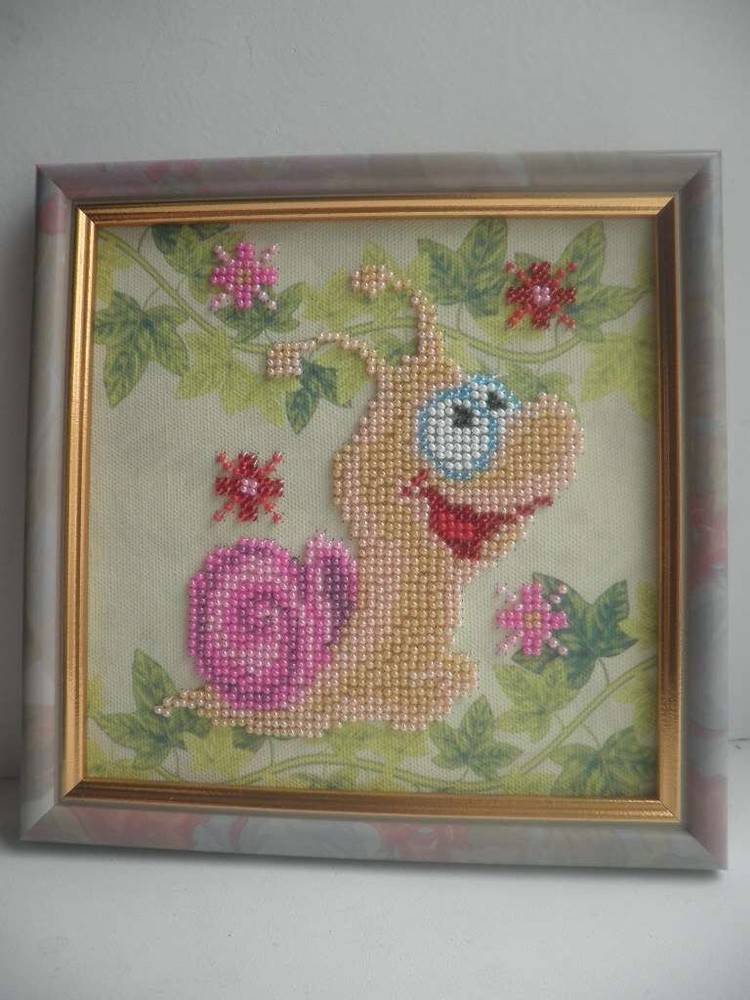 DIY Bead Embroidery Kit "Snail" Beaded Stitching Needlepoint Beadwork