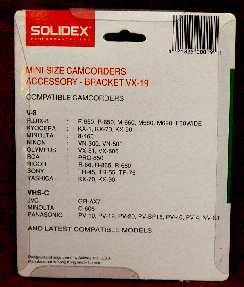 Solidex Mini Size Camcorder Accessory Bracket VX-19