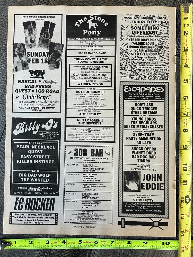 KISS Concert Ad Advert ACE FREHLEY Trouble Walkin '90 Stony Pony NJ Vintage Kiss