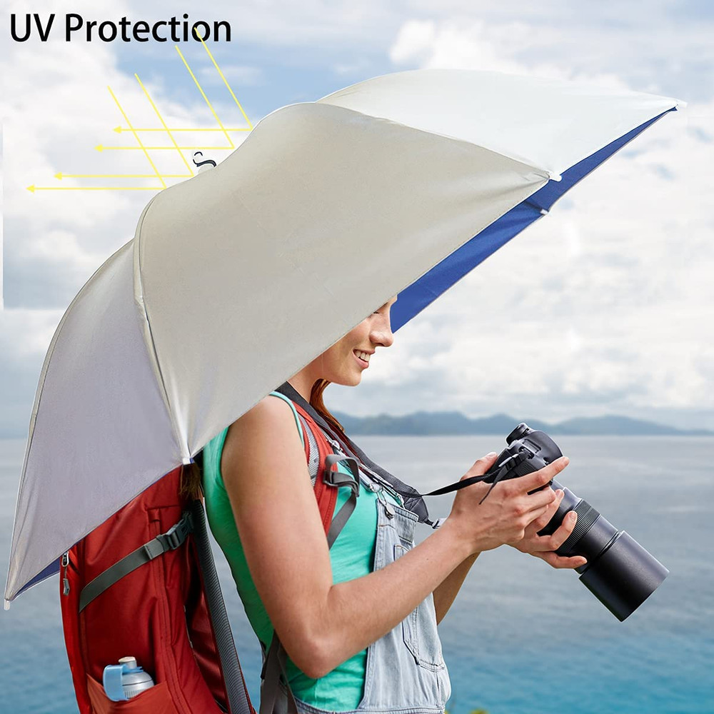 Fishing Umbrella Hat Cap 37"Hands Free Foldable UV Protection Adjustable Camping