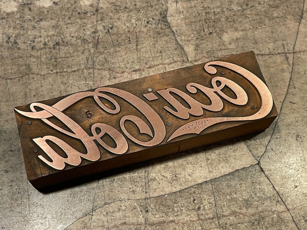 Printing Letterpress Printers Block Copper Coca Cola Script Logo (99)