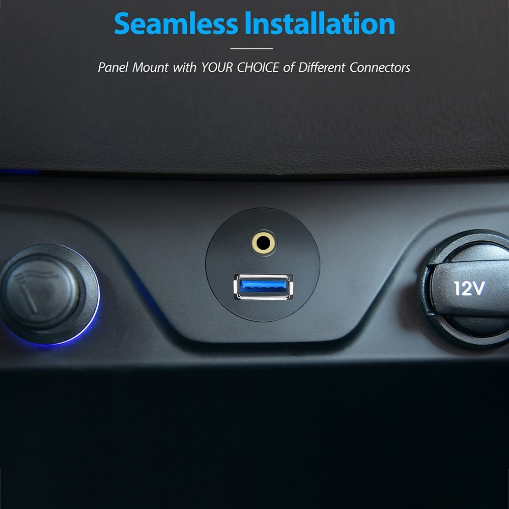 Flush Mount USB RCA AUX Extension Cable Dashboard Panel Port