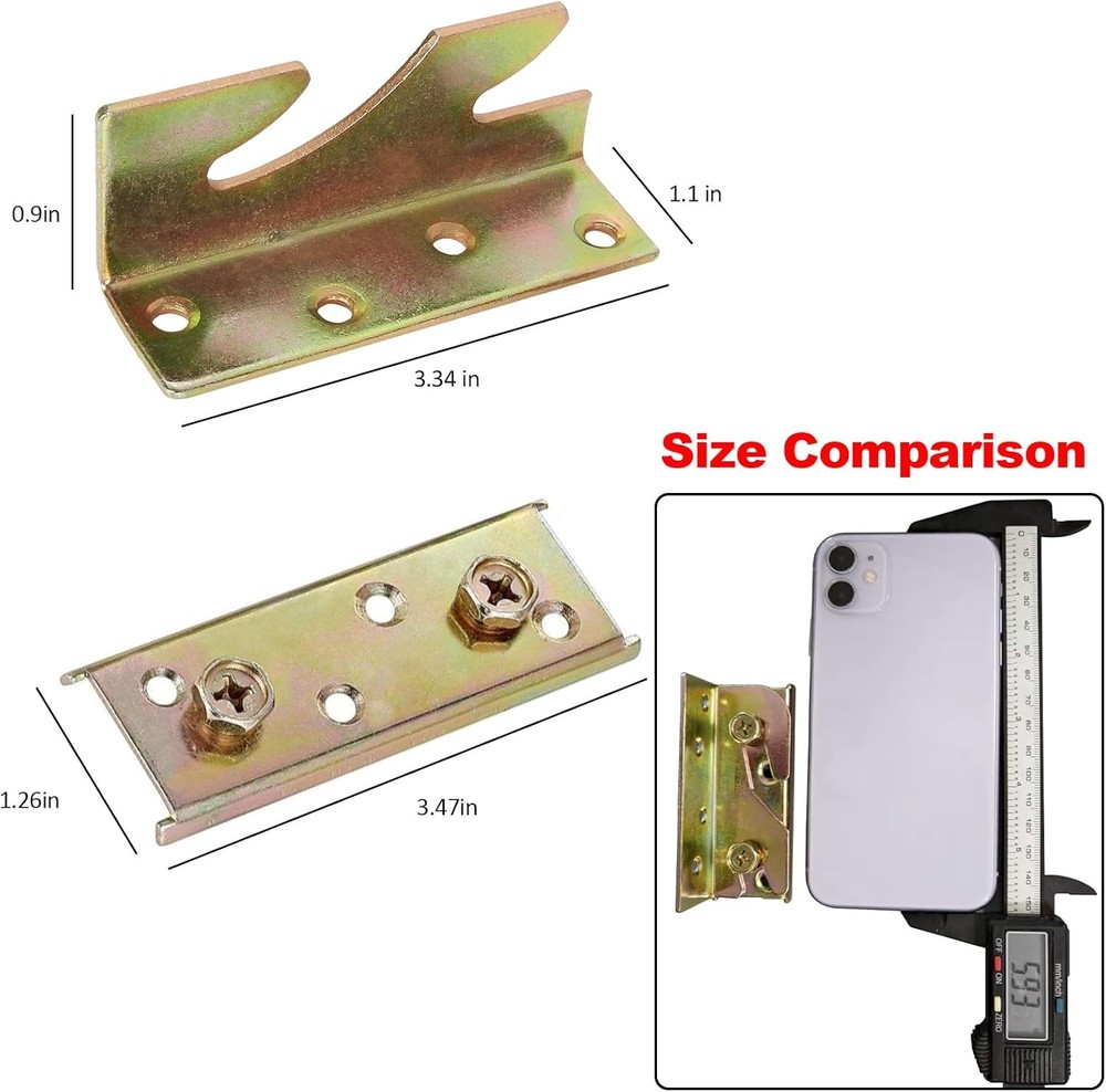 4 Sets Bed Rail Brackets,Heavy Duty Frame Brackets 4 Pieces, Gold