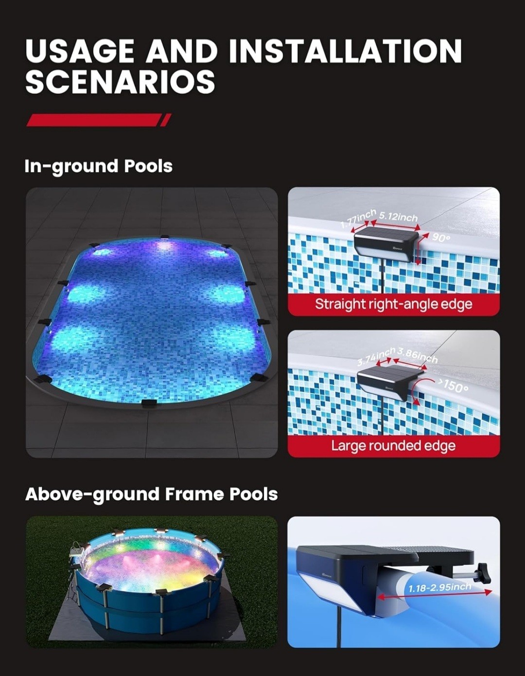 2 Pack Solar Pool Lights Submersible LED With Remote 16 Million Colors 54 Modes