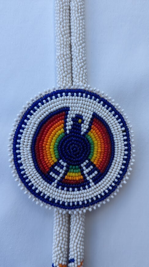 Native American style Beaded Thunderbird Rosette Bolo Tie