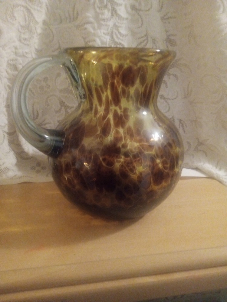 Handblown Art Glass Tortoise Shell Pitcher