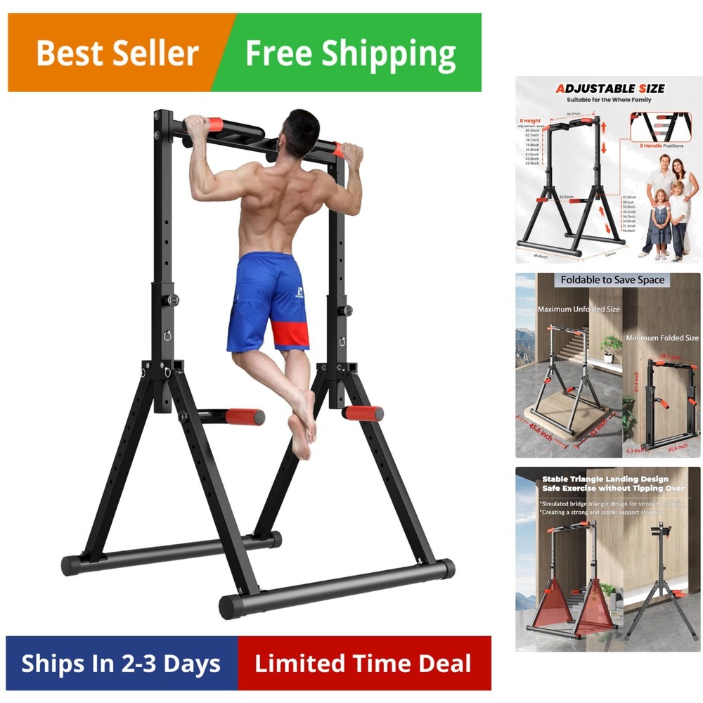 Power Tower Pull Up Bar Free Standing, Adjustable Foldable Pull Up Station, H...