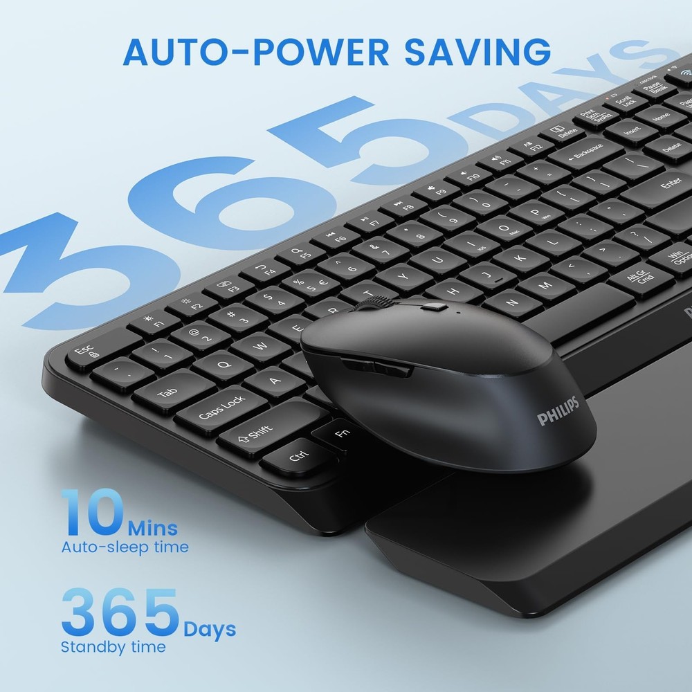 PHILIPS Bluetooth Keyboard and Mouse Combo, Ergonomic Design with Wrist Rest ...