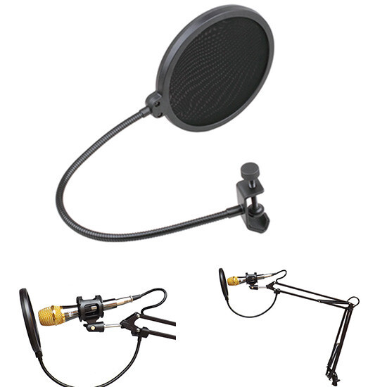 Black Double Layer Studio Microphone Wind Screen Mask ABS+Carbon Steel Material