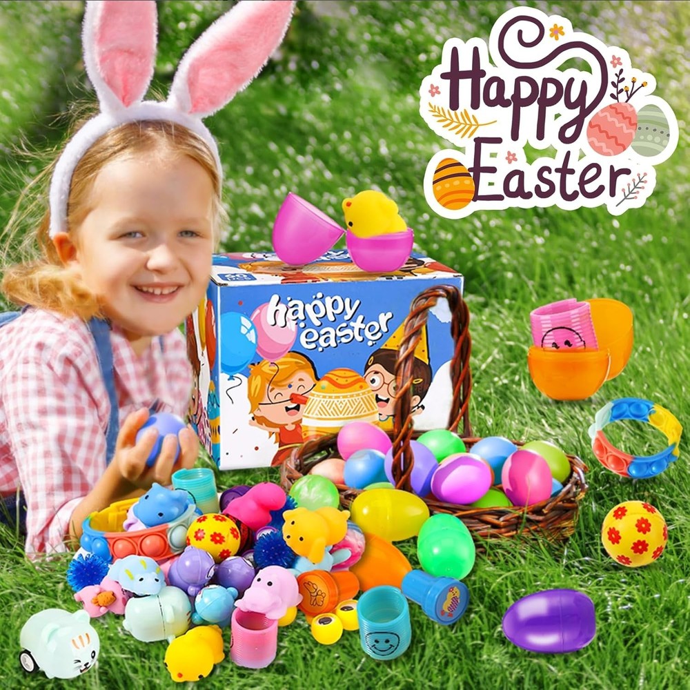 60PCS Prefilled Easter Eggs with Toys Inside, Easter Basket Eggs Filled Stuff...