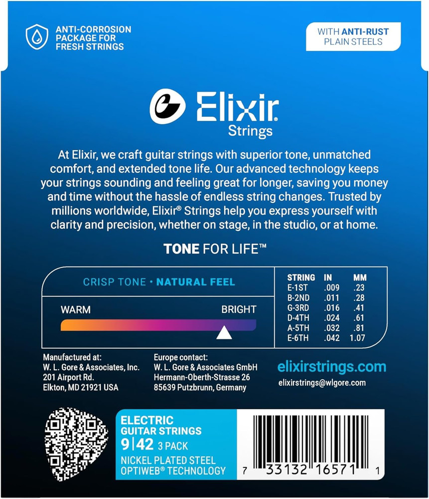 16571 OPTIWEB Electric Guitar Strings Light .009-.042 (3 Pack 19002)