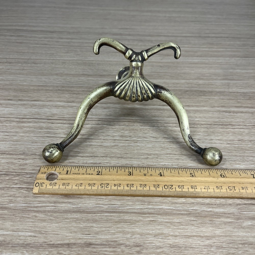 Vintage Antique Original Solid Brass 4-Post Coat & Hat Hook Wall Mount Screw In