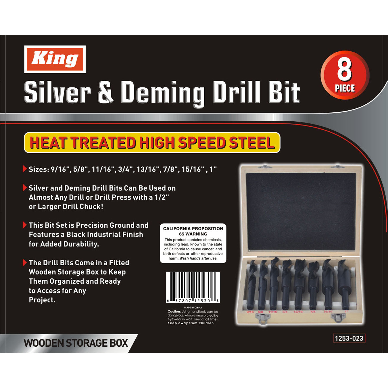 8pc Jumbo Silver& Deming Drill Bit Set 1/2" Inch Industrial Large 9/16" to 1"