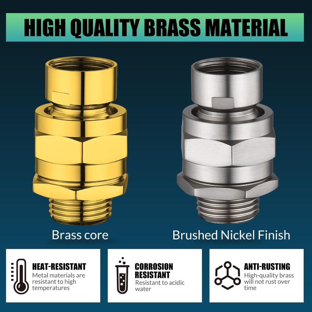 Shower Head Swivel Ball Adapter - Solid Brass Adjustable Shower Arm Extension