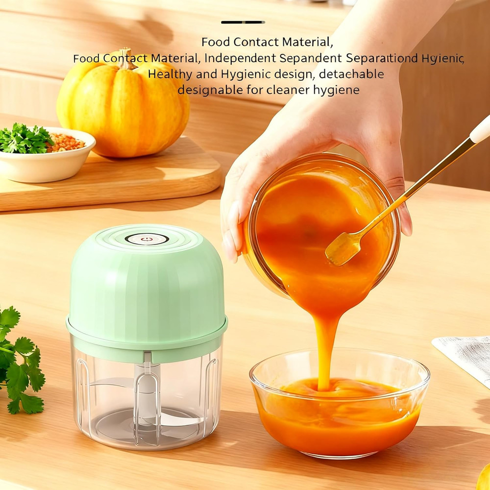 Type-C Rechargeable Electric Food Processor 260Ml - Reverse-Plug Compatible Port
