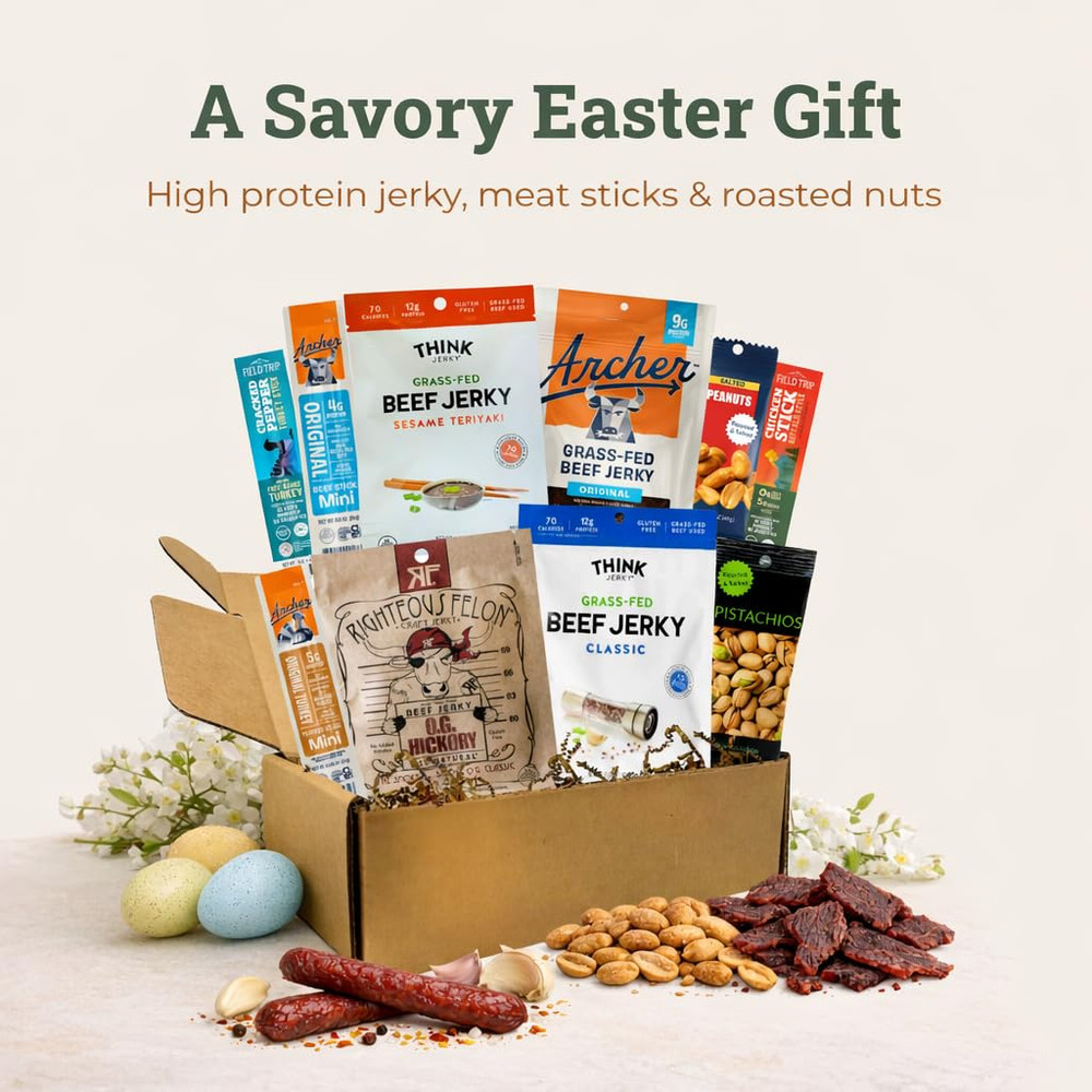 Jerky Easter Basket – Prefilled Gift Box with Jerky, Meat Sticks & Nuts, High Pr