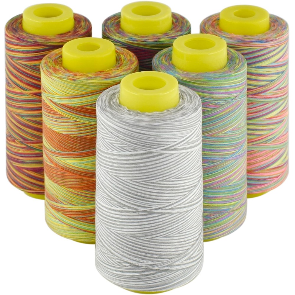 Rainbow Variegated Polyester Serger Sewing Thread 6 Cones 3000 Yards Overlock