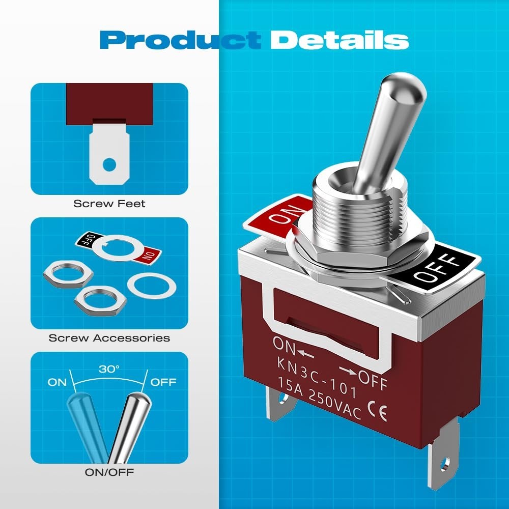 Toggle Switch 12V 30A Heavy Duty ON/Off 2Pin SPST Waterproof Toggle Switch 2Pack