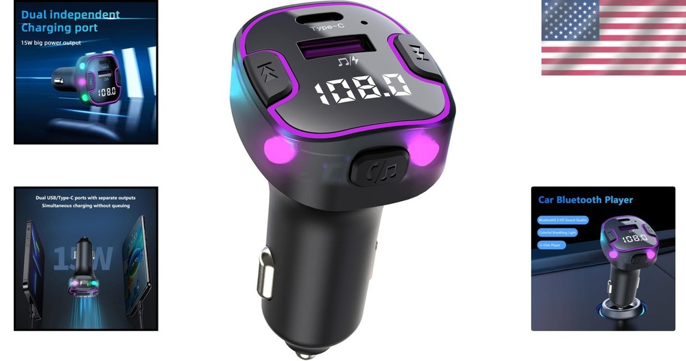 Multi-Functional Bluetooth FM Transmitter with Fast Charging & Ambient Lighting