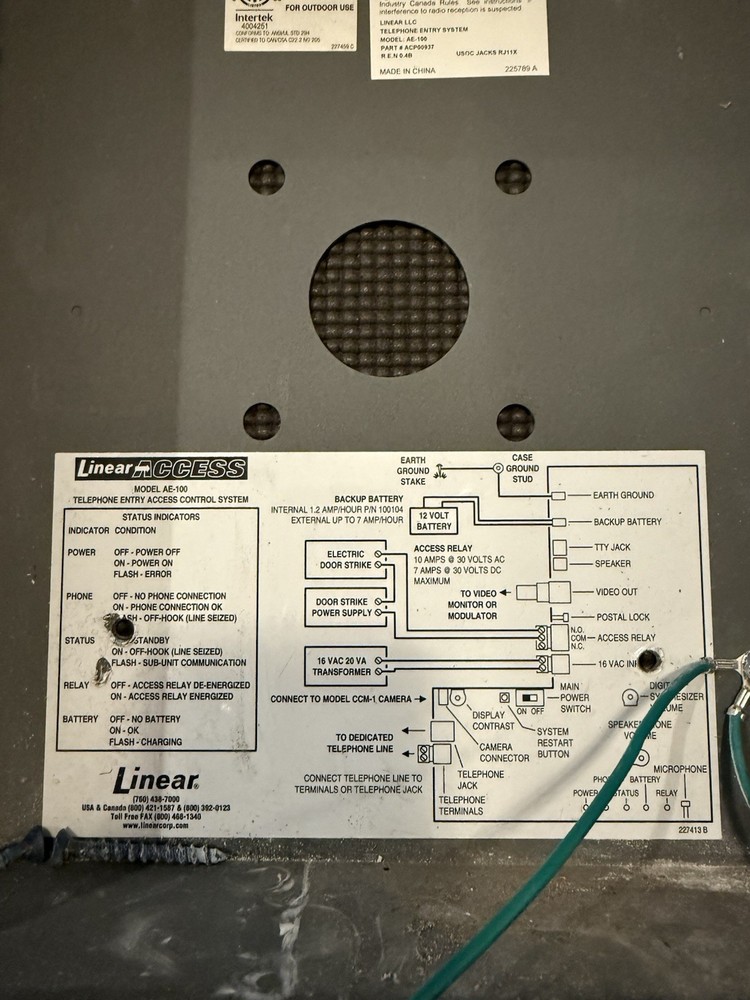 Linear Intercom AE-100 Telephone Entry System