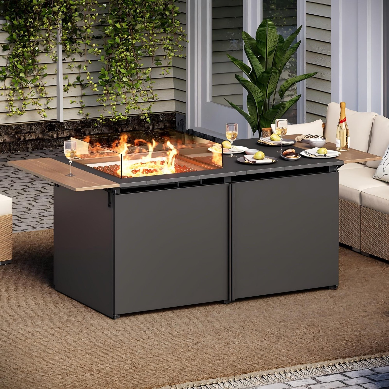 LAUSAINT HOME 64in  50,000 BTU Gas Fire Pit Table for Outside Patio, Propane