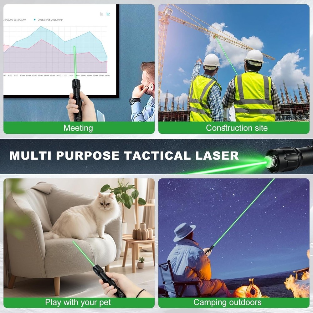 Rugged Green Laser Pointer - Adjustable Focus & Waterproof with Carrying Case
