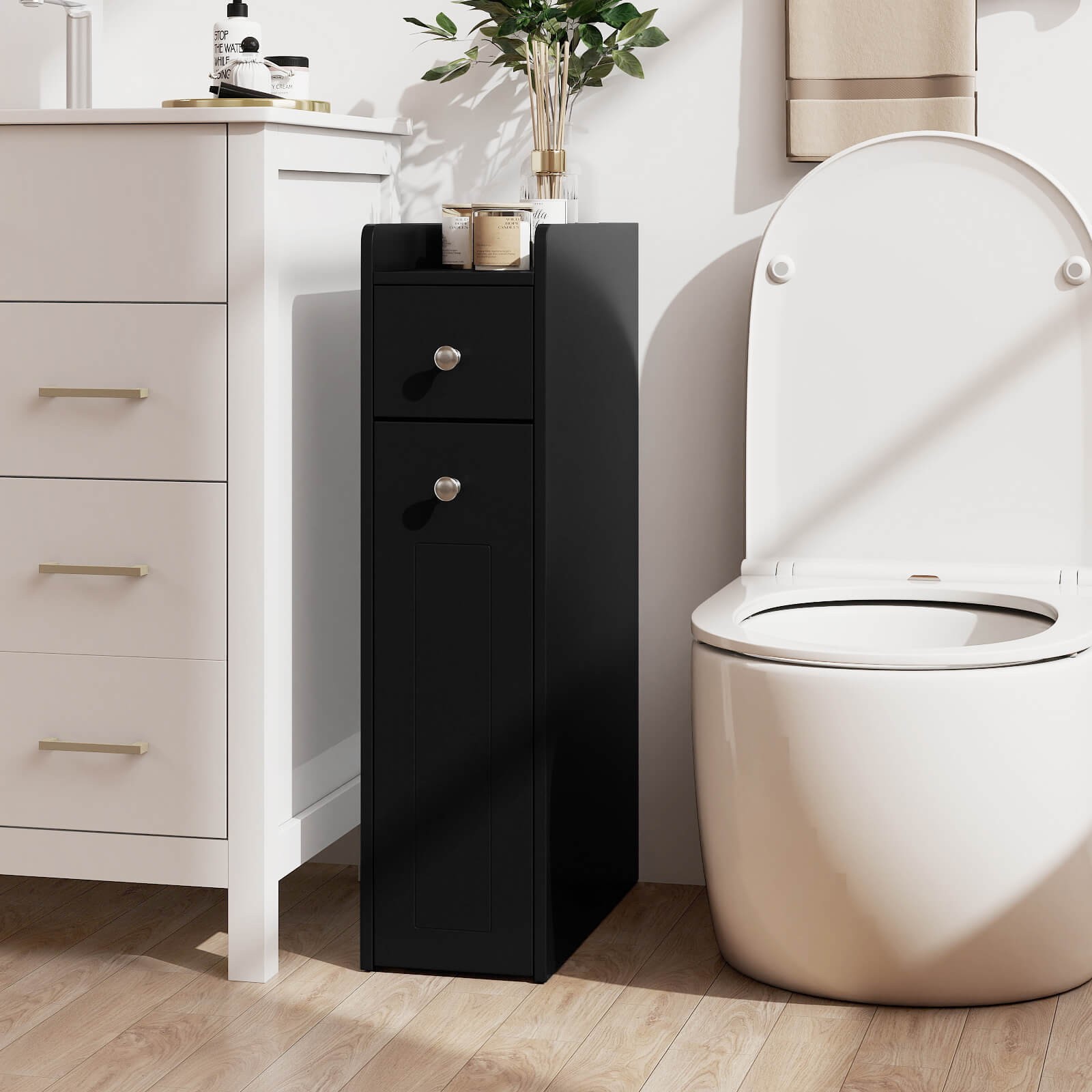 Small Bathroom Storage Cabinet 4-Tier Narrow Toilet Side Storage Cabinet