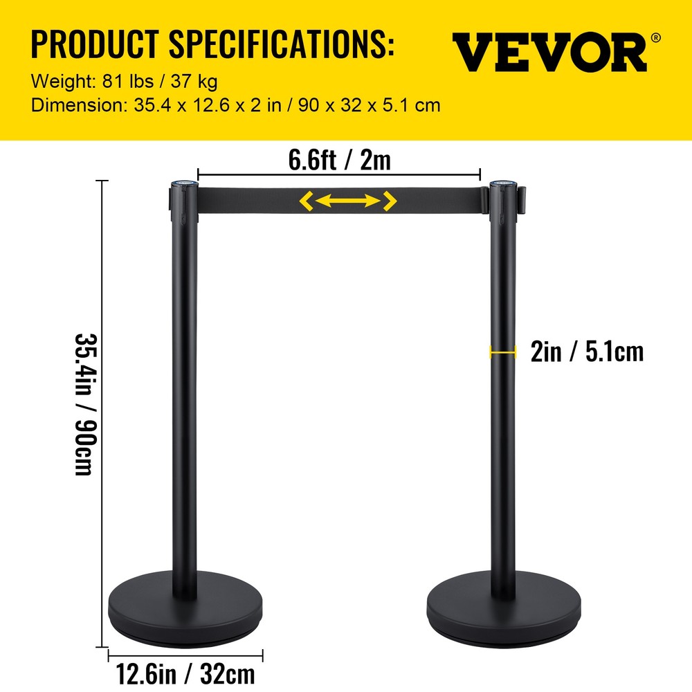 6Pack Crowd Control Barrier Queue Poles Black Retractable Belt Stanchion Posts