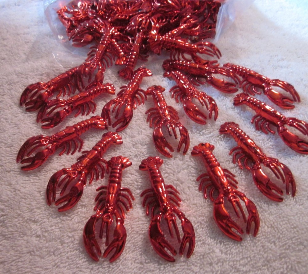 6 DOZEN (72 pieces) "RED CRAWFISH TRINKETS" 70mm - BULK CRAFTS MUDBUGS CRAYFISH